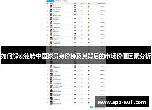 如何解读德转中国球员身价榜及其背后的市场价值因素分析